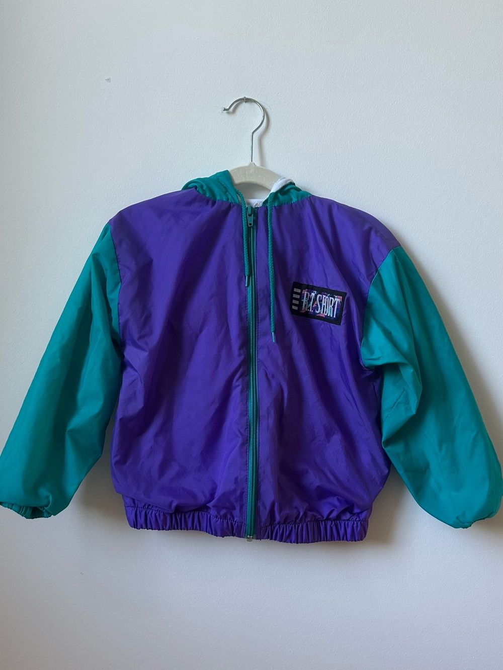 Kids 5T Vintage Purple & Teal Hooded Windbreaker Jacket
